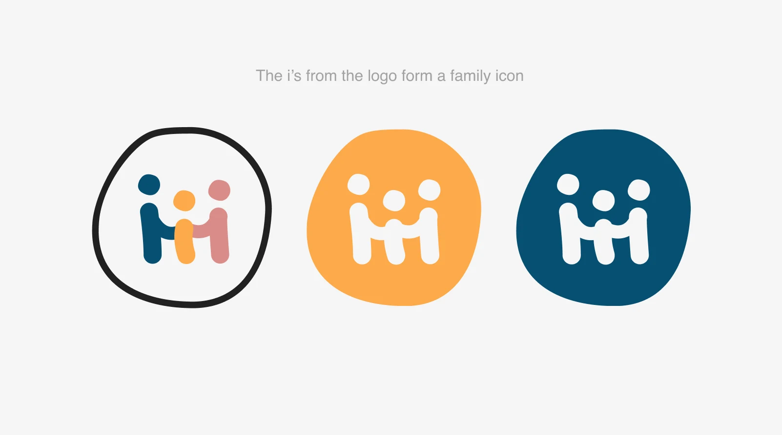 Family Dietitians brand icon built from the i’s in the logo, forming a family holding hands, shown in three colour versions